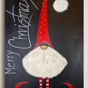 “Gnome Christmas Wall Art” Framed Canvas PRINT. 12 X 16, ACEO Signed by artist.